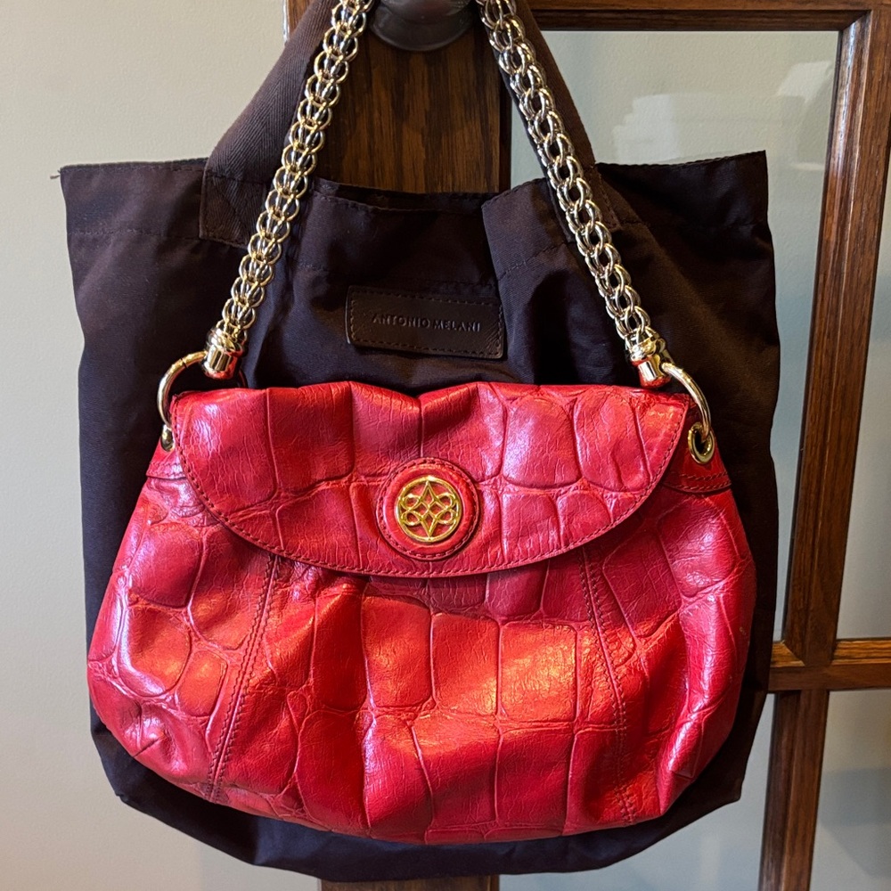 Antonio Milani, red Cora, shoulder bag, Red Croc-Embossed